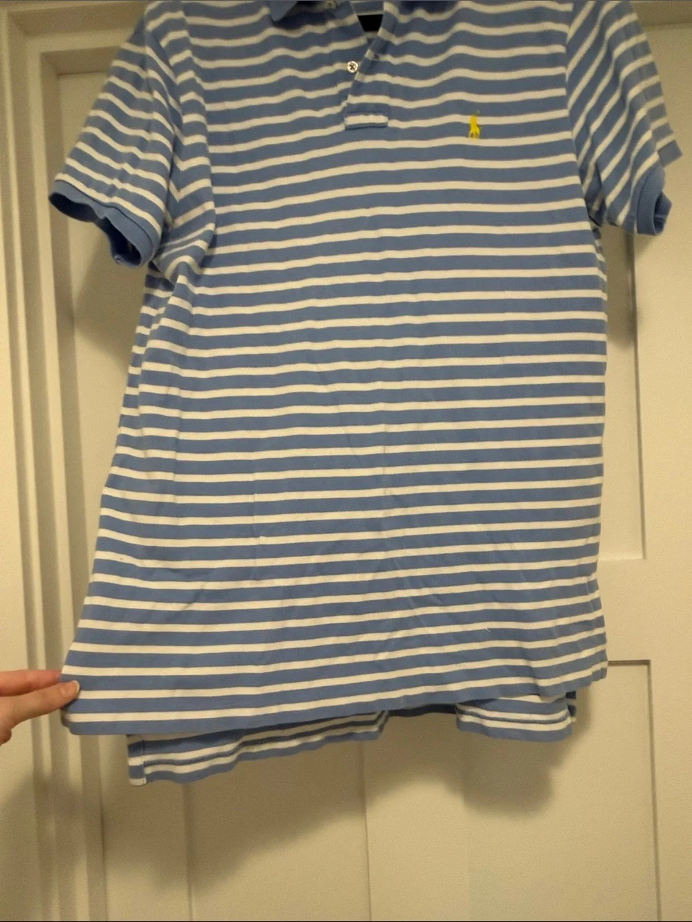 Polo by Ralph Lauren Blue and White Striped Polo with Yellow Pony